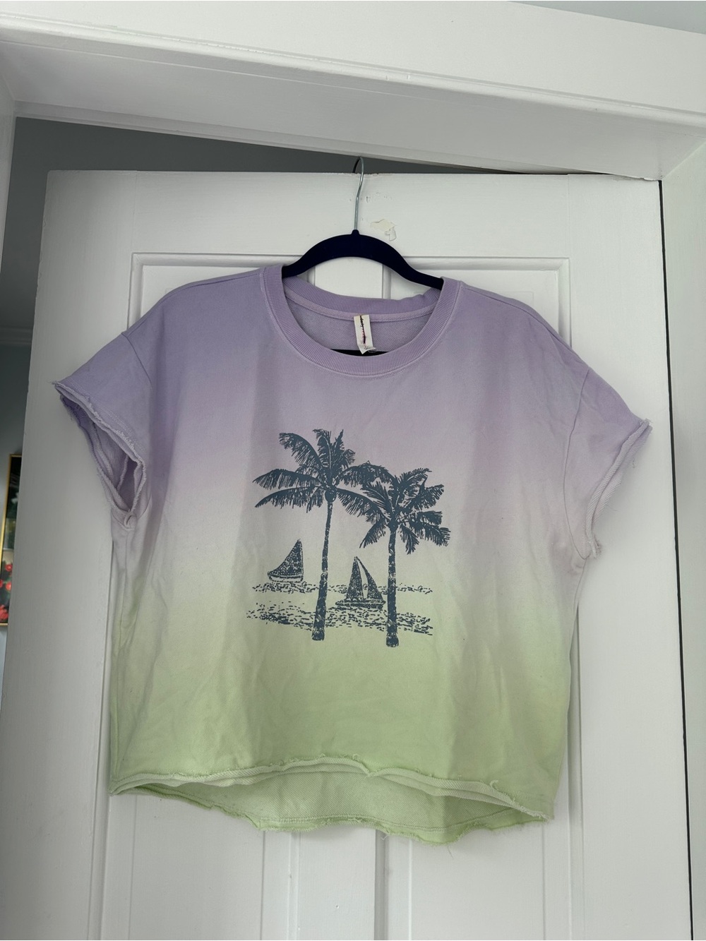 Anthropologie Daily Practice Gradient Palm Tree Short Sleeve Sweatshirt Size XS